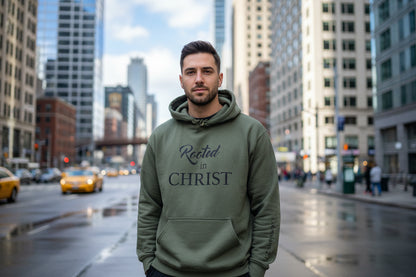 Military Green Unisex Hoodie Sweatshirt – Rooted in Christ Colossians 2:7