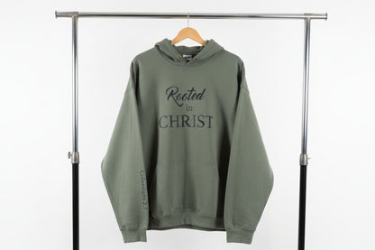 Military Green Unisex Hoodie Sweatshirt – Rooted in Christ Colossians 2:7