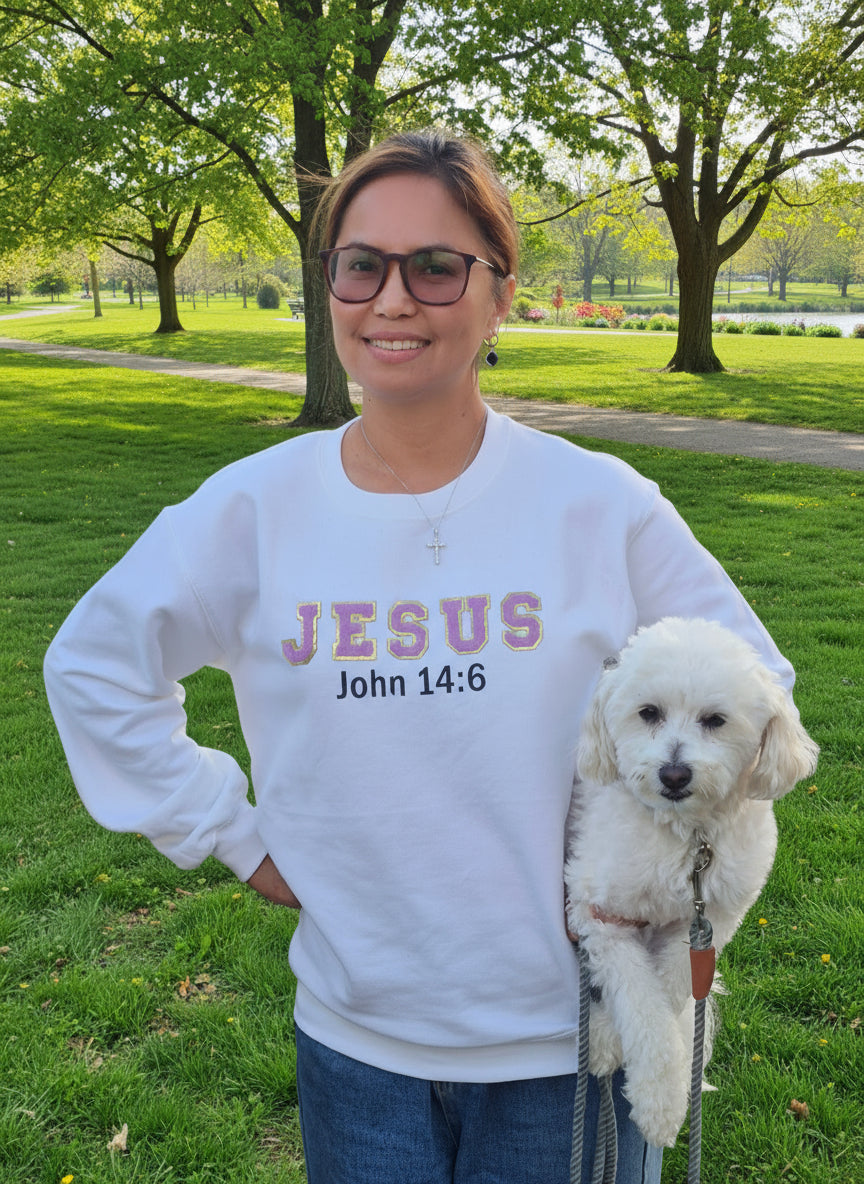 Women's Sweatshirt Jesus John 14:6 Chenile Patch Letters