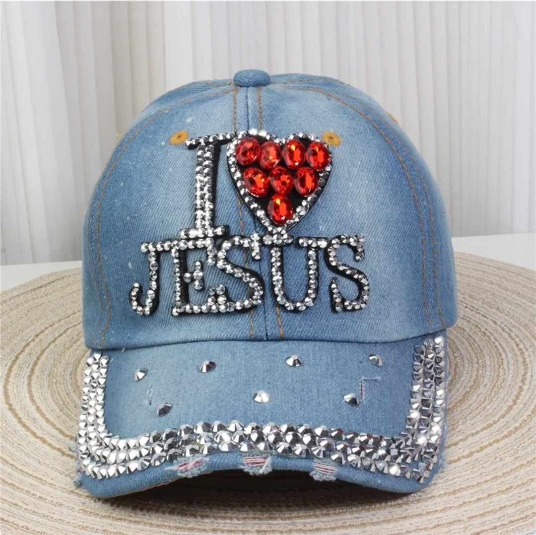 Women's Denim Baseball Cap I Love Jesus