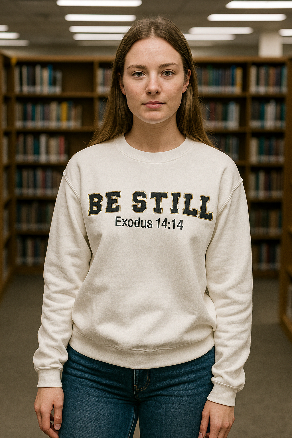 Women's Sweatshirt Be Still Exodus 14:14 Chenile Letters