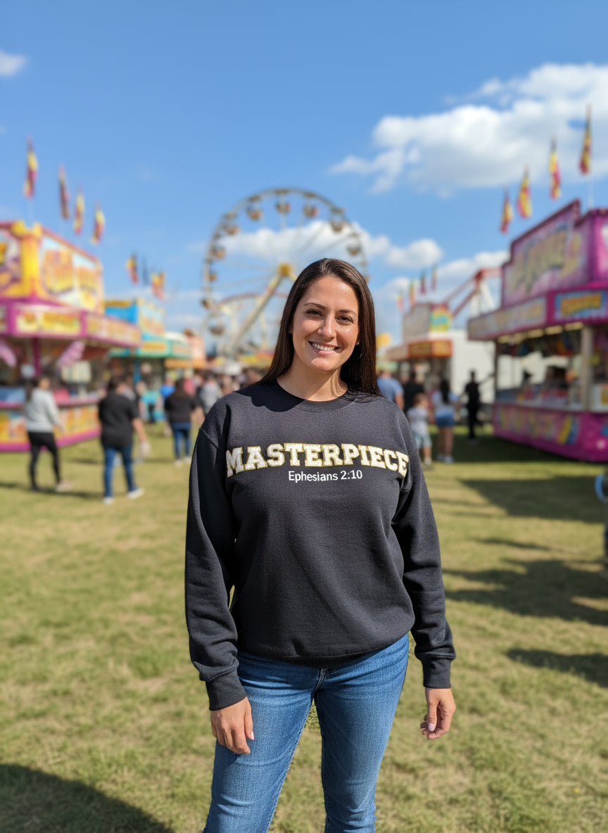 Women's Masterpiece Sweatshirt Ephesians 2:10 with Chenile Patch