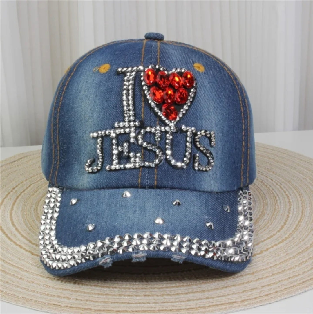 Women's Denim Baseball Cap I Love Jesus